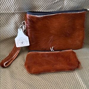 Brown Fur Clutch and Wristlet Set
